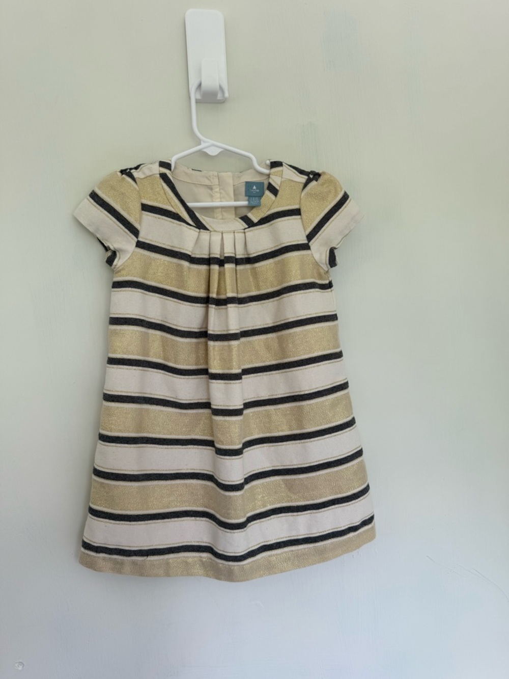 BabyGAP Girls Cream, Gold & Black Striped Short Sleeve Dress